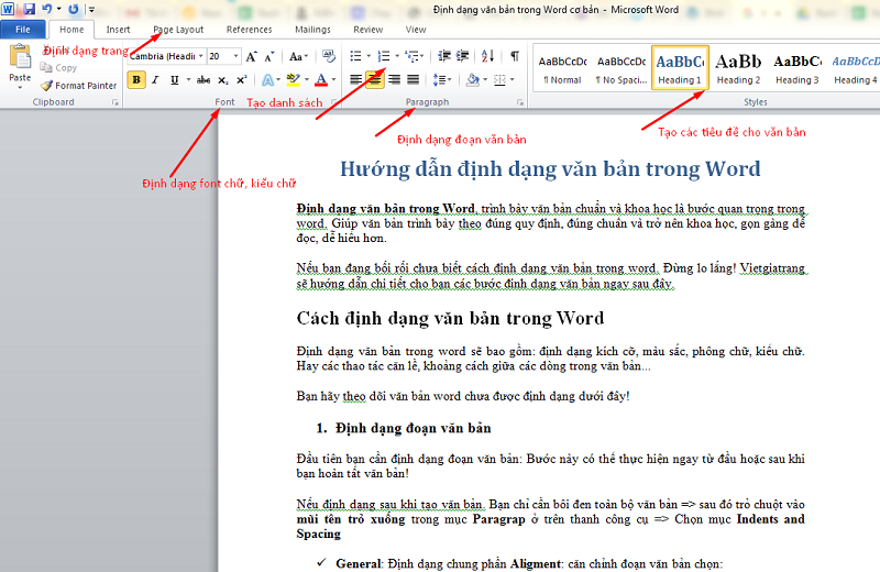 định dạng văn bản trong Word